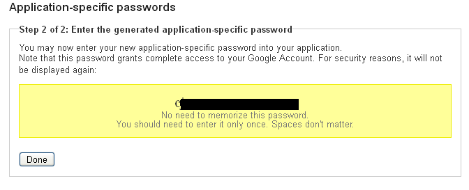 Application specific password