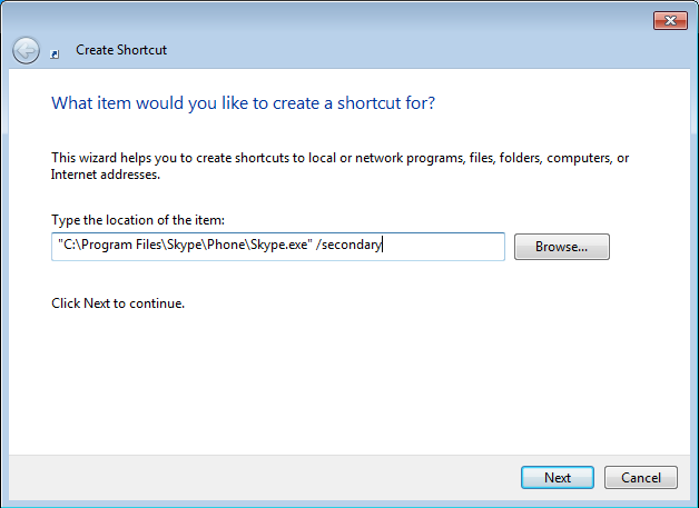 skype shortcut. path