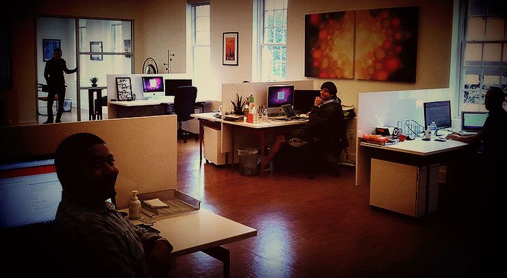 A small orange office