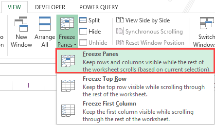 freeze panes excel