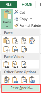 paste special excel